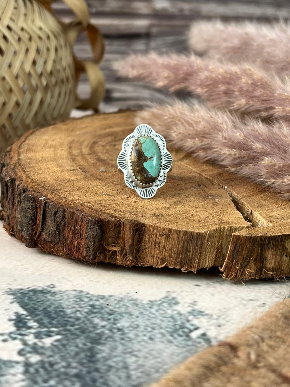 Handmade Sterling Silver Cripple Creek Turquoise Adjustable Ring Signed Nizhoni