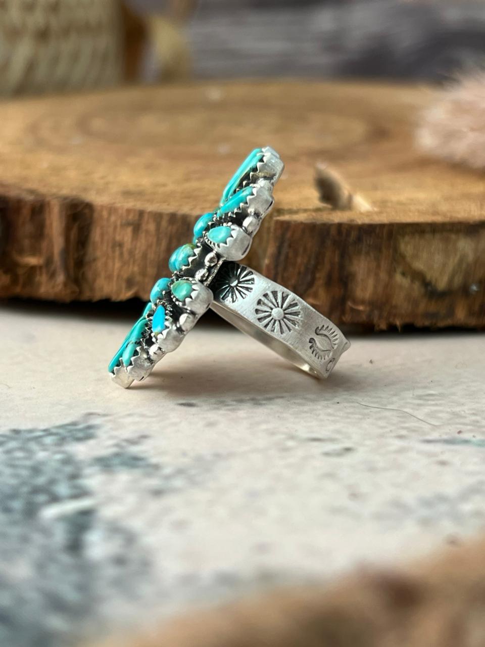 Handmade Sterling Silver Kingman Turquoise Adjustable Ring Signed Nizhoni