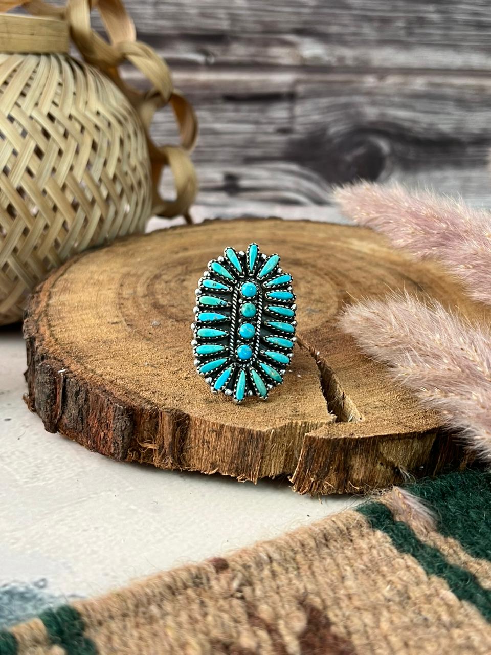 Handmade Sterling Silver Kingman Turquoise Adjustable Ring Signed Nizhoni