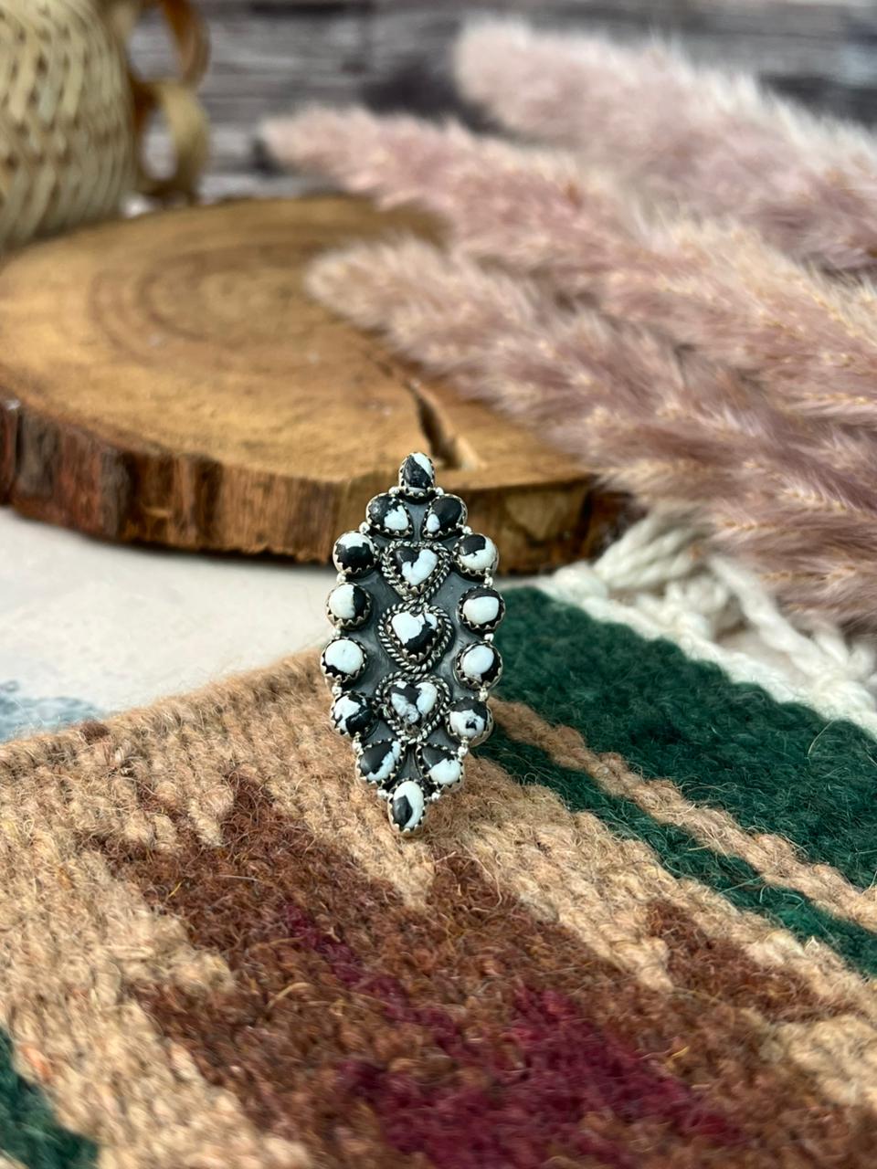 Handmade Sterling Silver White Buffalo Adjustable Ring Signed Nizhoni