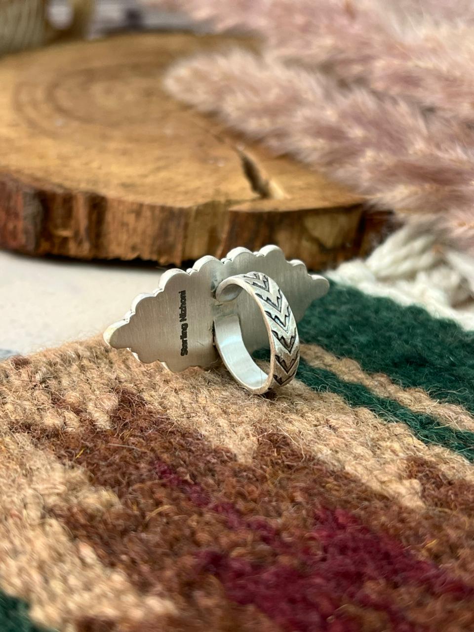 Handmade Sterling Silver White Buffalo Adjustable Ring Signed Nizhoni