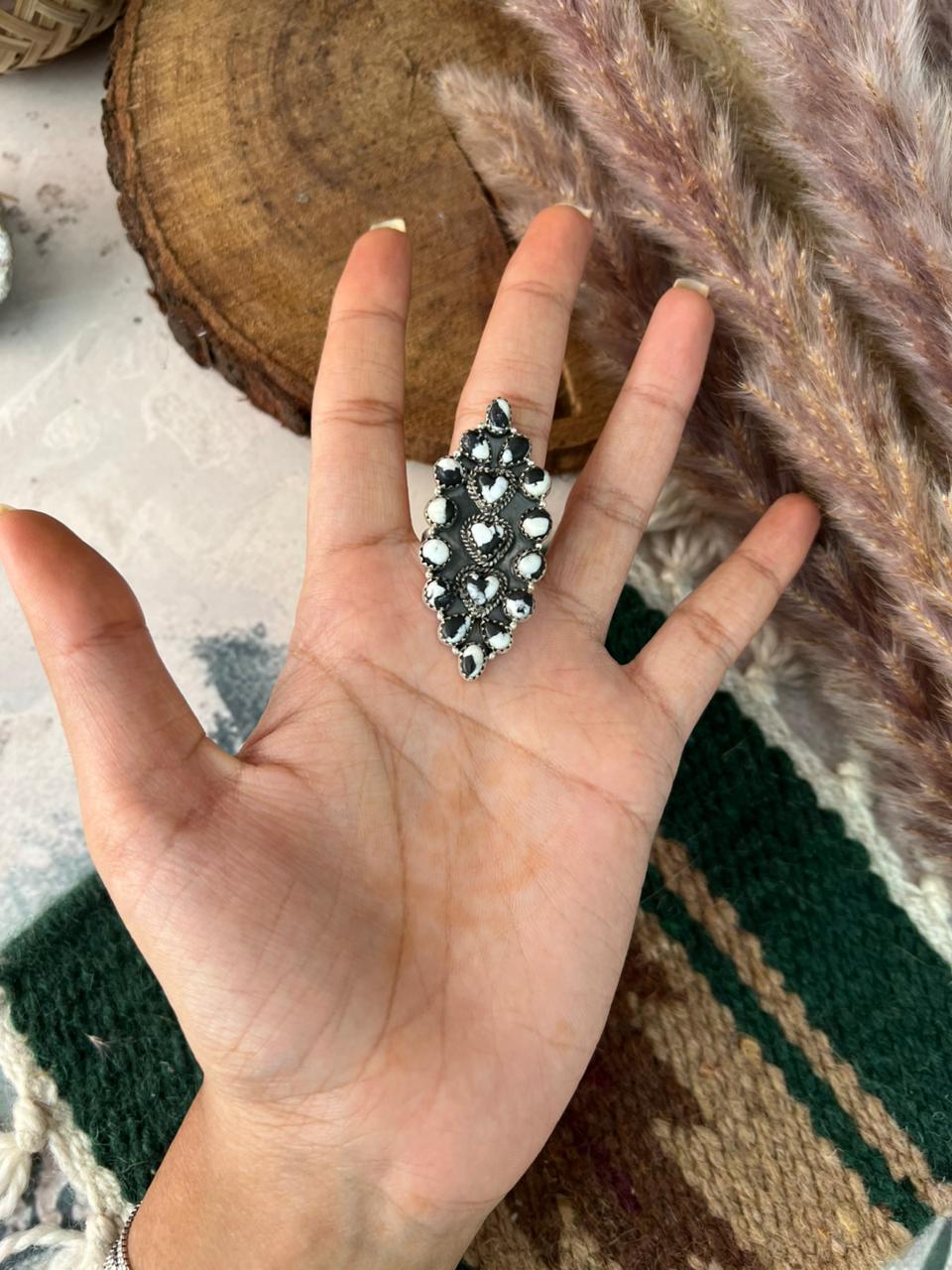 Handmade Sterling Silver White Buffalo Adjustable Ring Signed Nizhoni