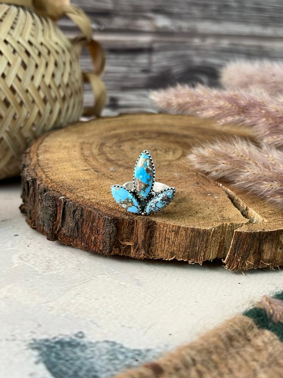 Handmade Sterling Silver Golden Hills Turquoise Adjustable Ring Signed Nizhoni