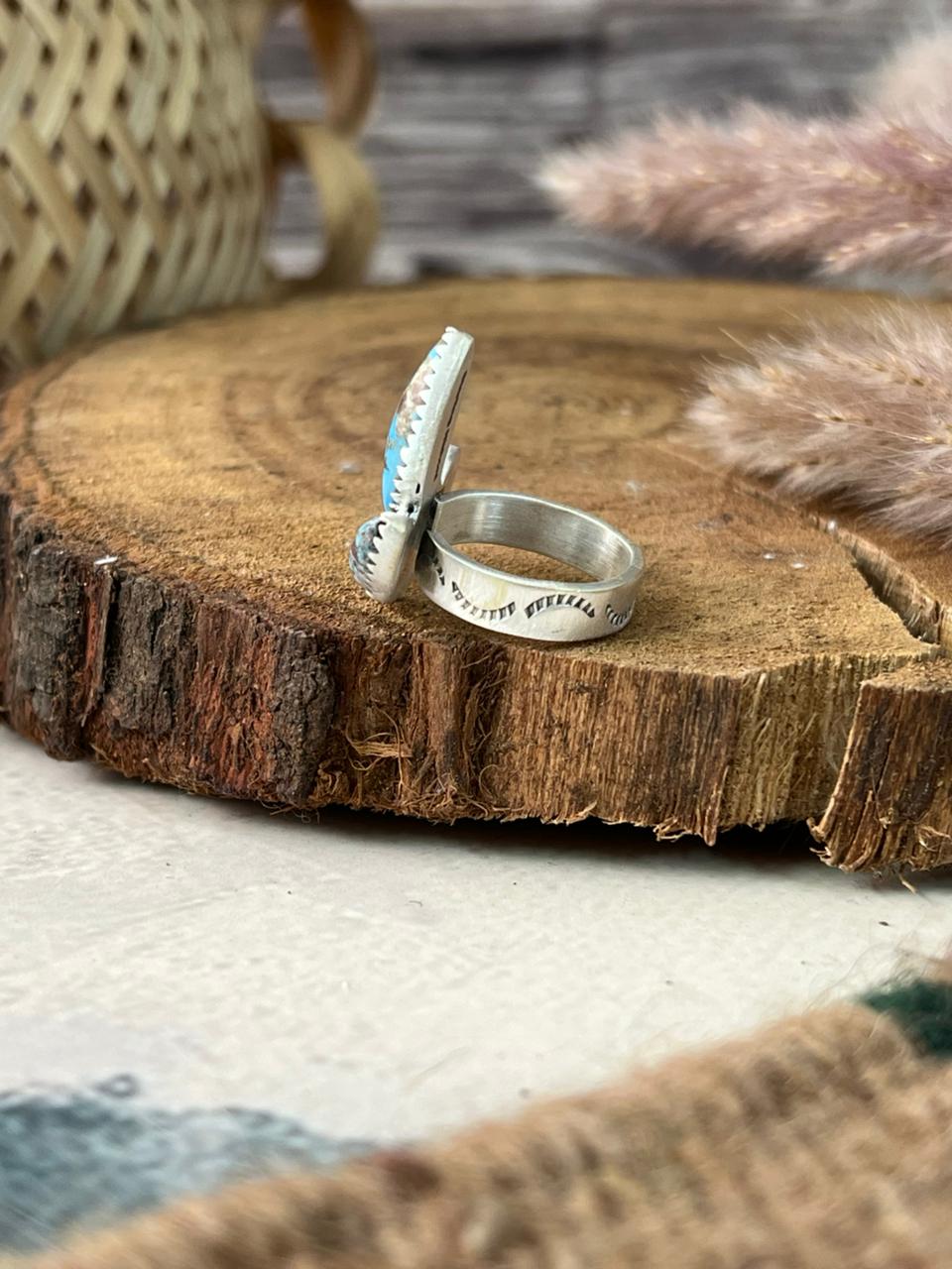 Handmade Sterling Silver Golden Hills Turquoise Adjustable Ring Signed Nizhoni