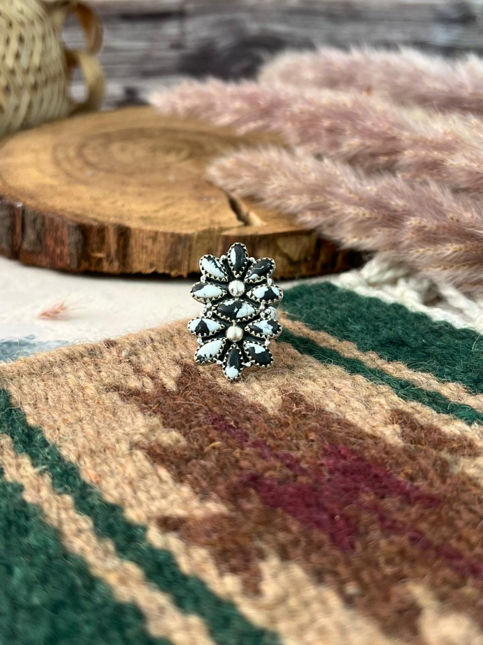 Handmade Sterling Silver White Buffalo Adjustable Ring Signed Nizhoni