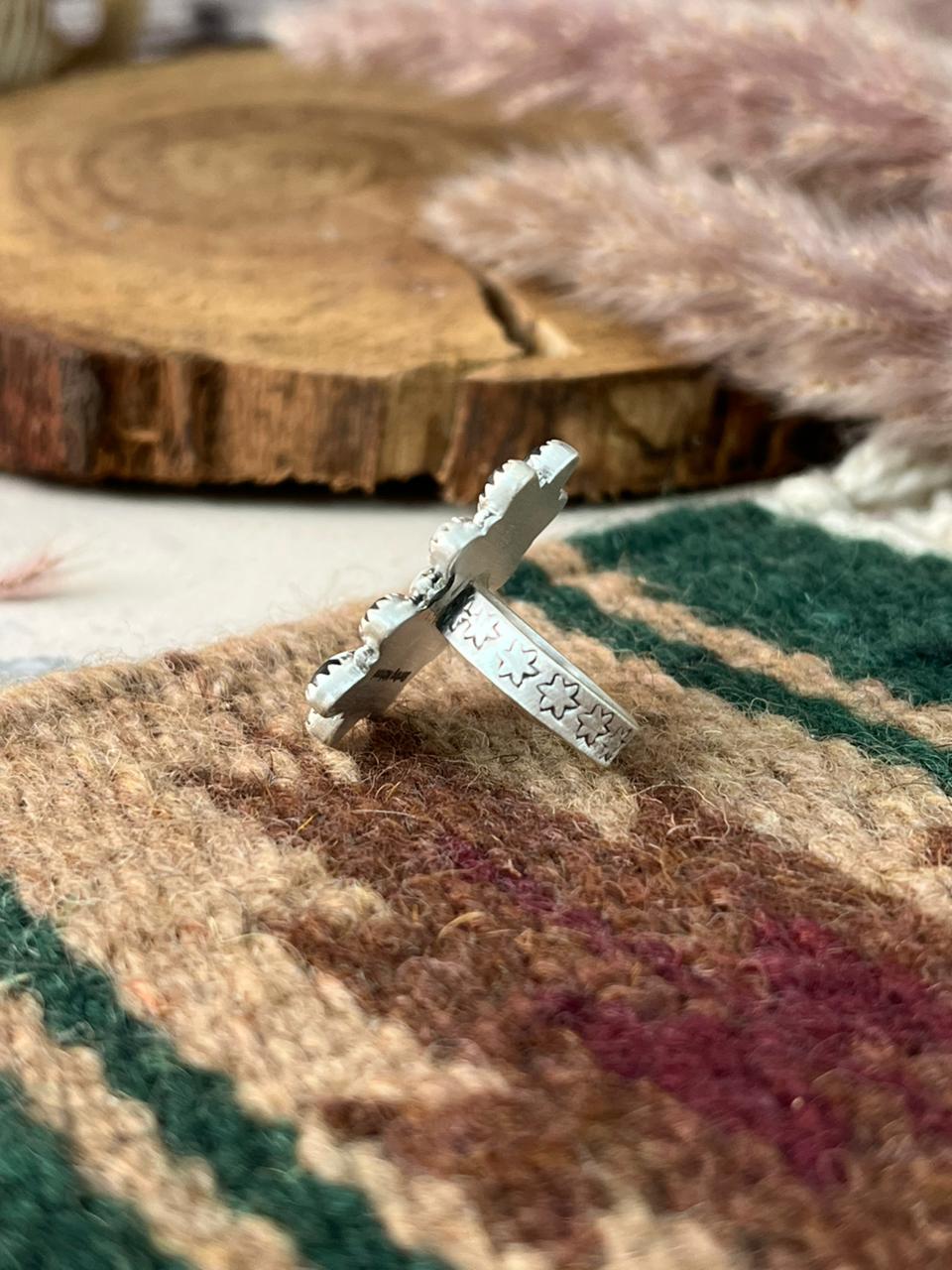 Handmade Sterling Silver White Buffalo Adjustable Ring Signed Nizhoni