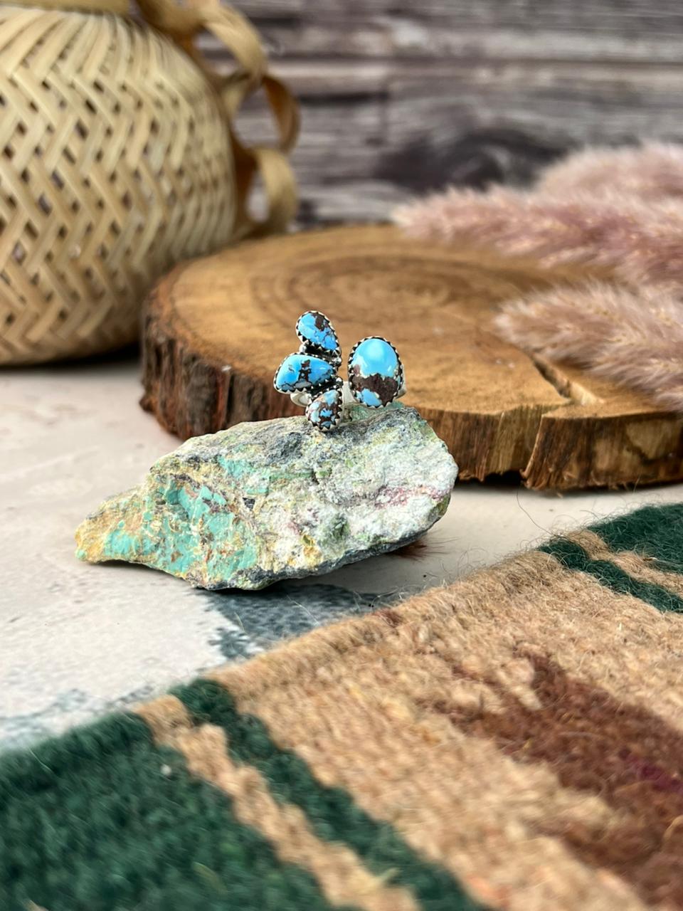Handmade Sterling Silver Golden Hills Turquoise Adjustable Ring Signed Nizhoni