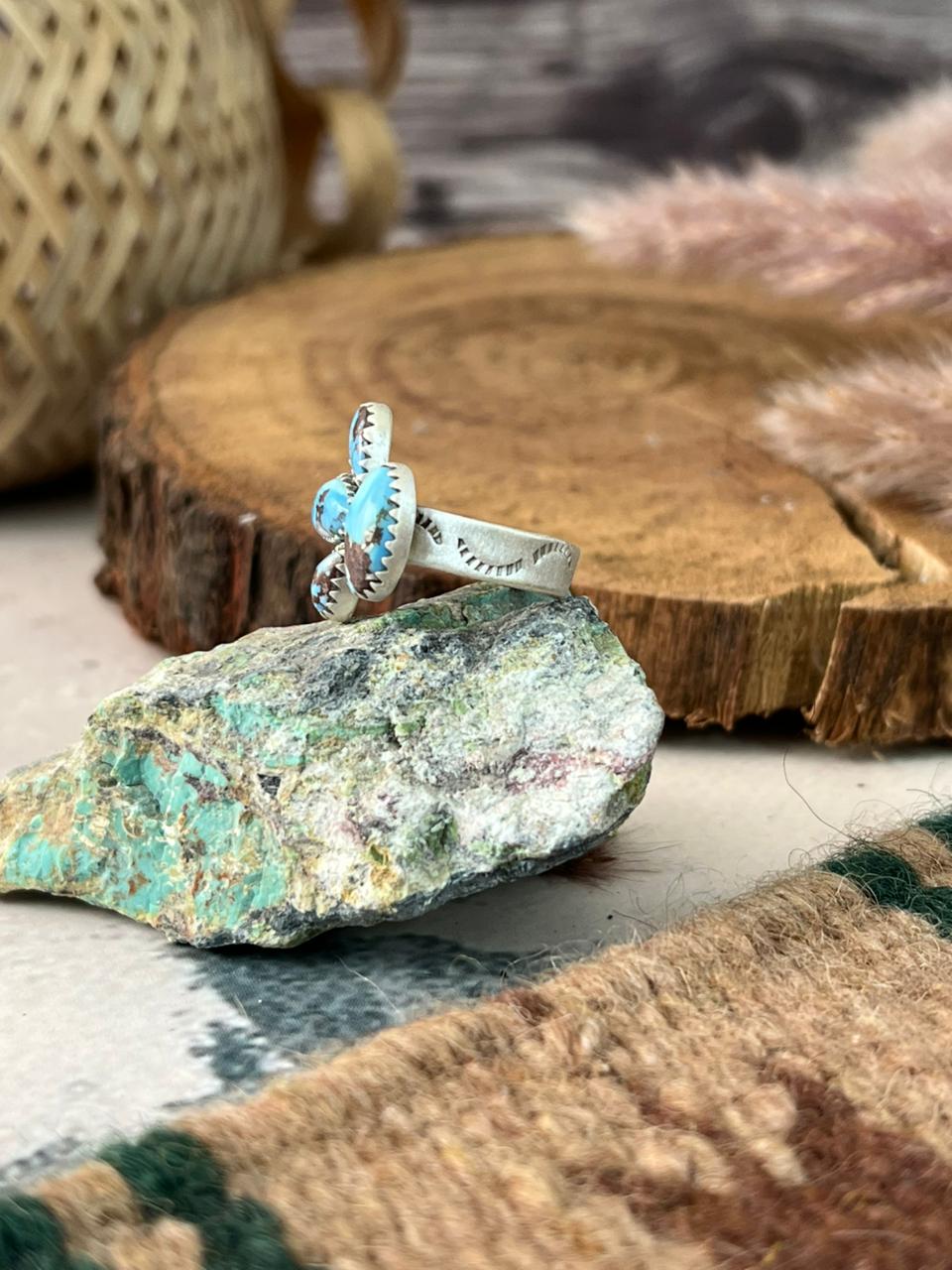 Handmade Sterling Silver Golden Hills Turquoise Adjustable Ring Signed Nizhoni