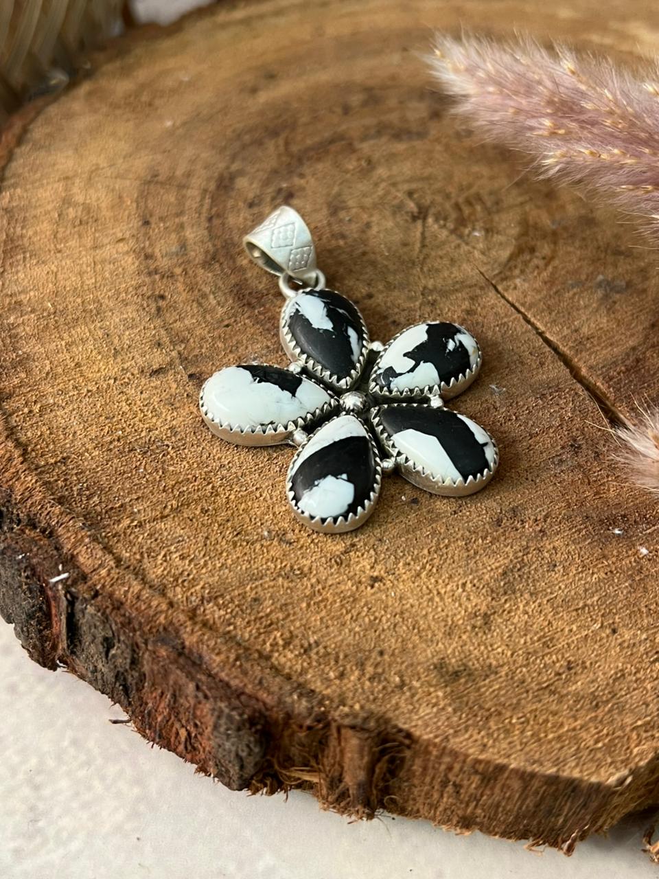Handmade Sterling Silver White Buffalo Pendant Signed Nizhoni