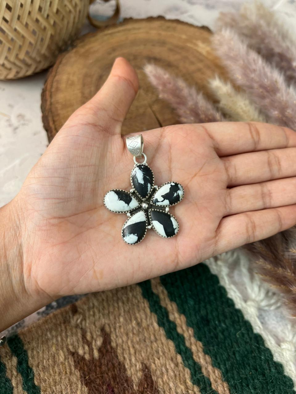 Handmade Sterling Silver White Buffalo Pendant Signed Nizhoni
