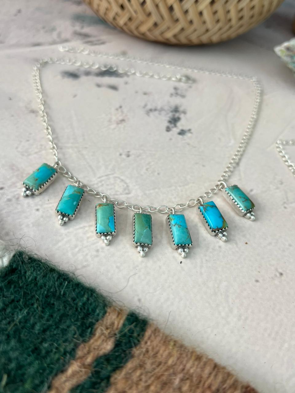 Handmade Sterling Silver Kingman Turquoise Necklace Signed Nizhoni
