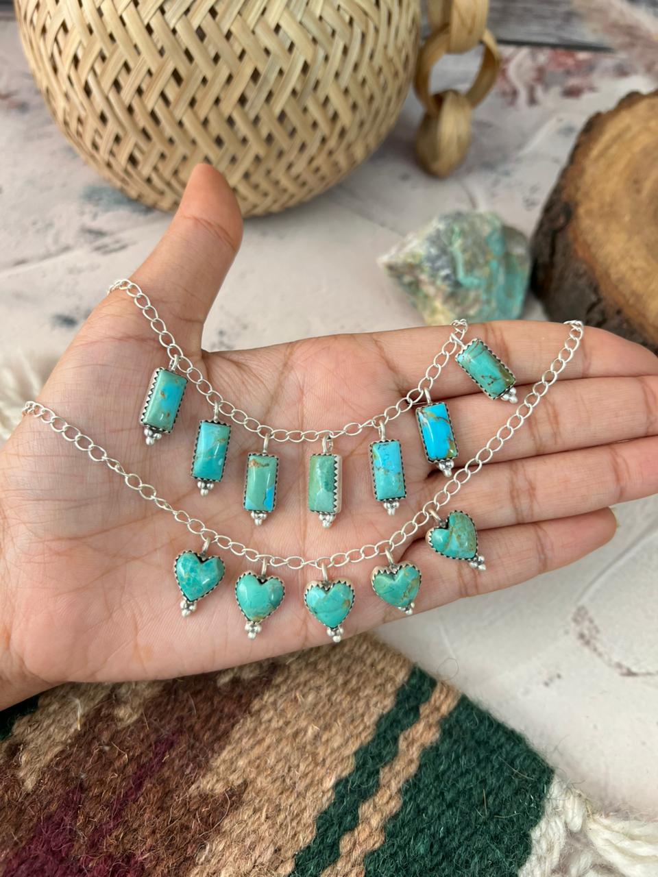 Handmade Sterling Silver Kingman Turquoise Necklace Signed Nizhoni