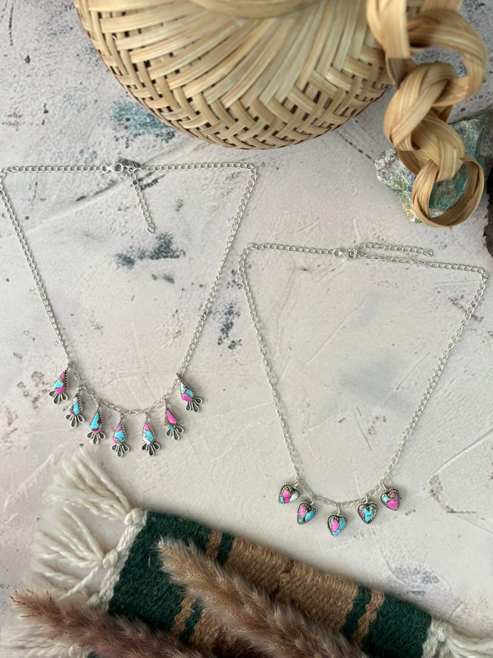 Handmade Sterling Silver Cotton Candy Necklace Signed Nizhoni