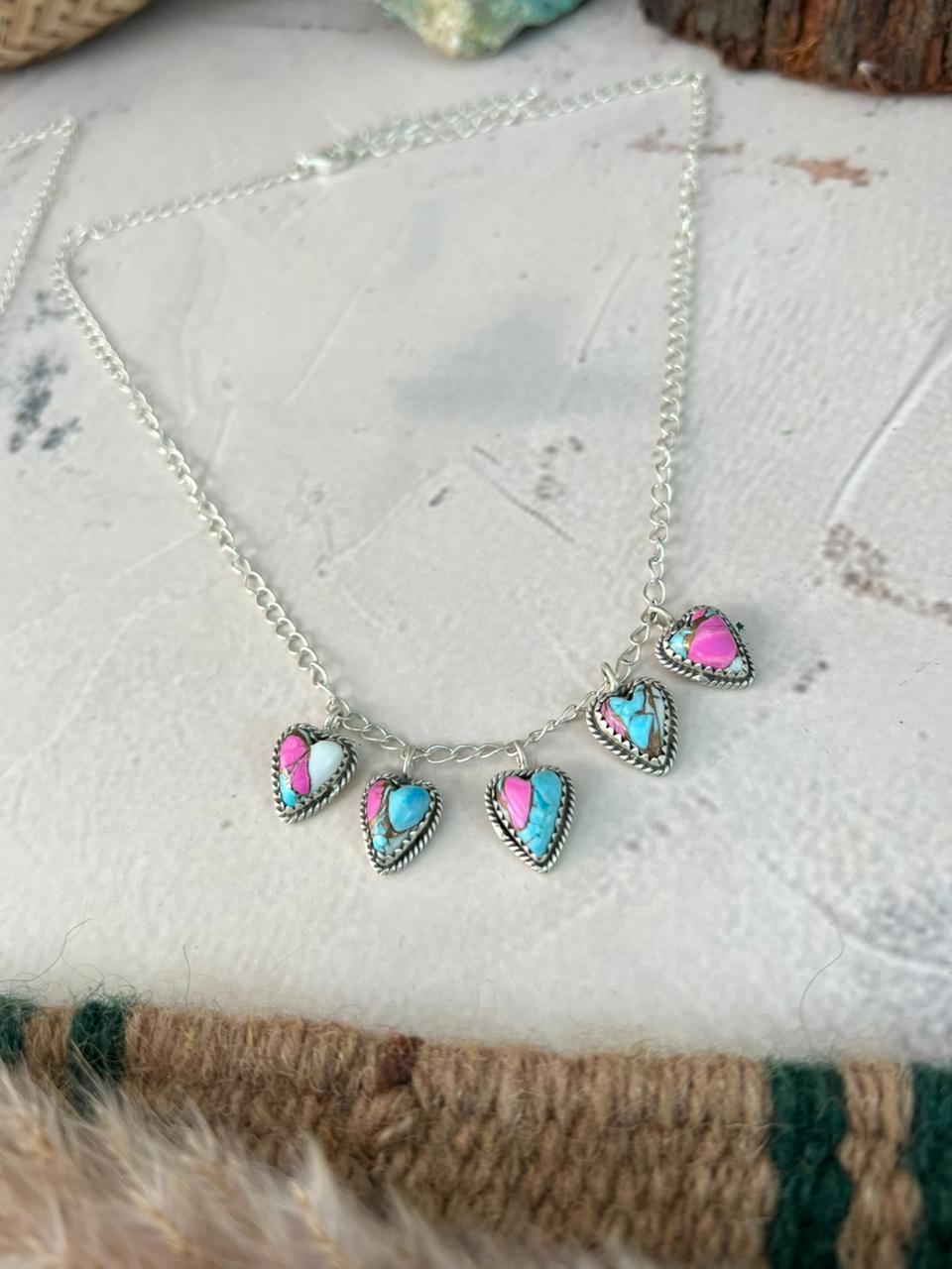 Handmade Sterling Silver Cotton Candy Necklace Signed Nizhoni