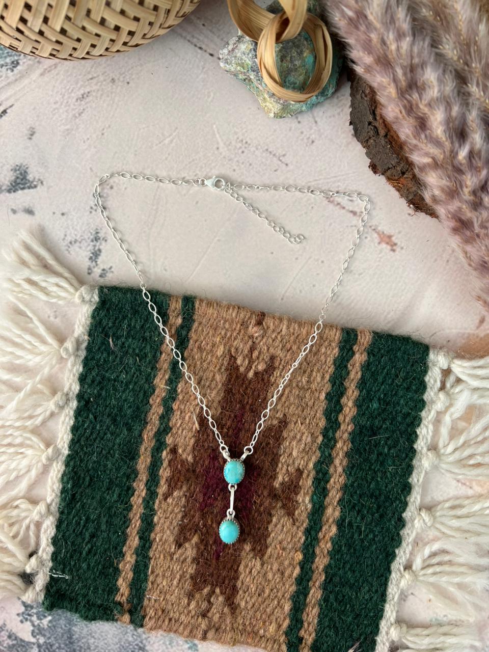 Handmade Sterling Silver Kingman Turquoise Necklace Signed Nizhoni