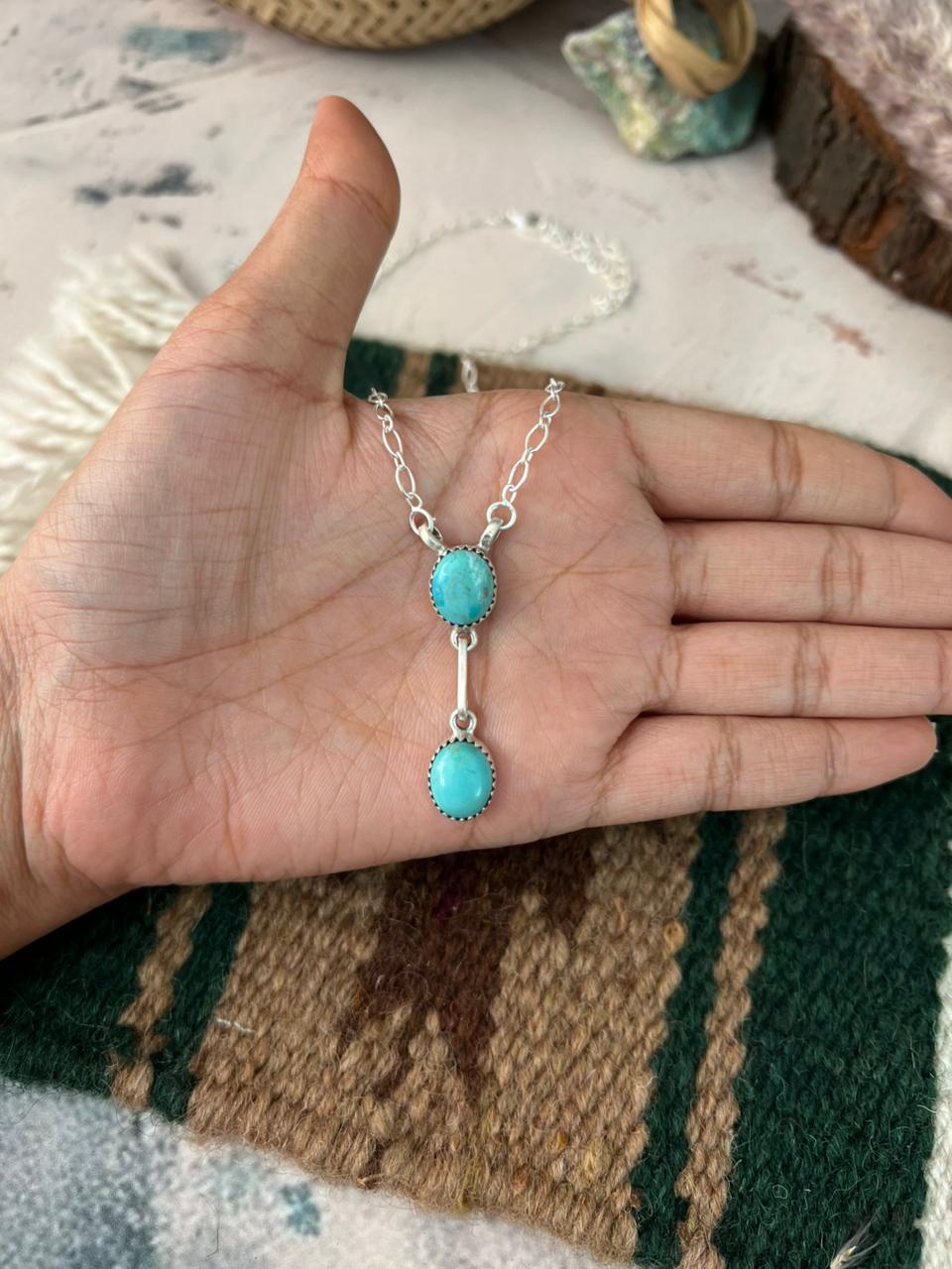 Handmade Sterling Silver Kingman Turquoise Necklace Signed Nizhoni
