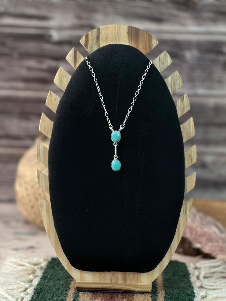 Handmade Sterling Silver Kingman Turquoise Necklace Signed Nizhoni