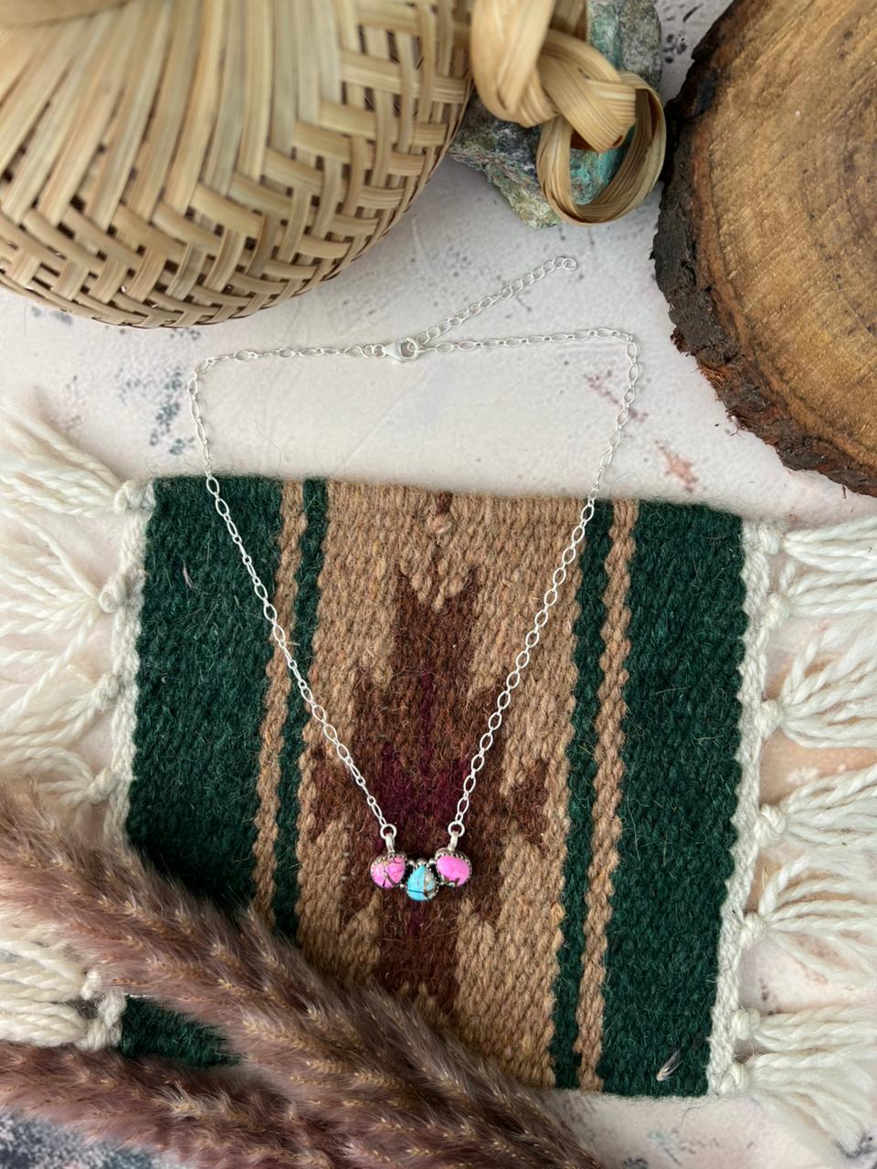 Handmade Sterling Silver Cotton Candy Necklace Signed Nizhoni