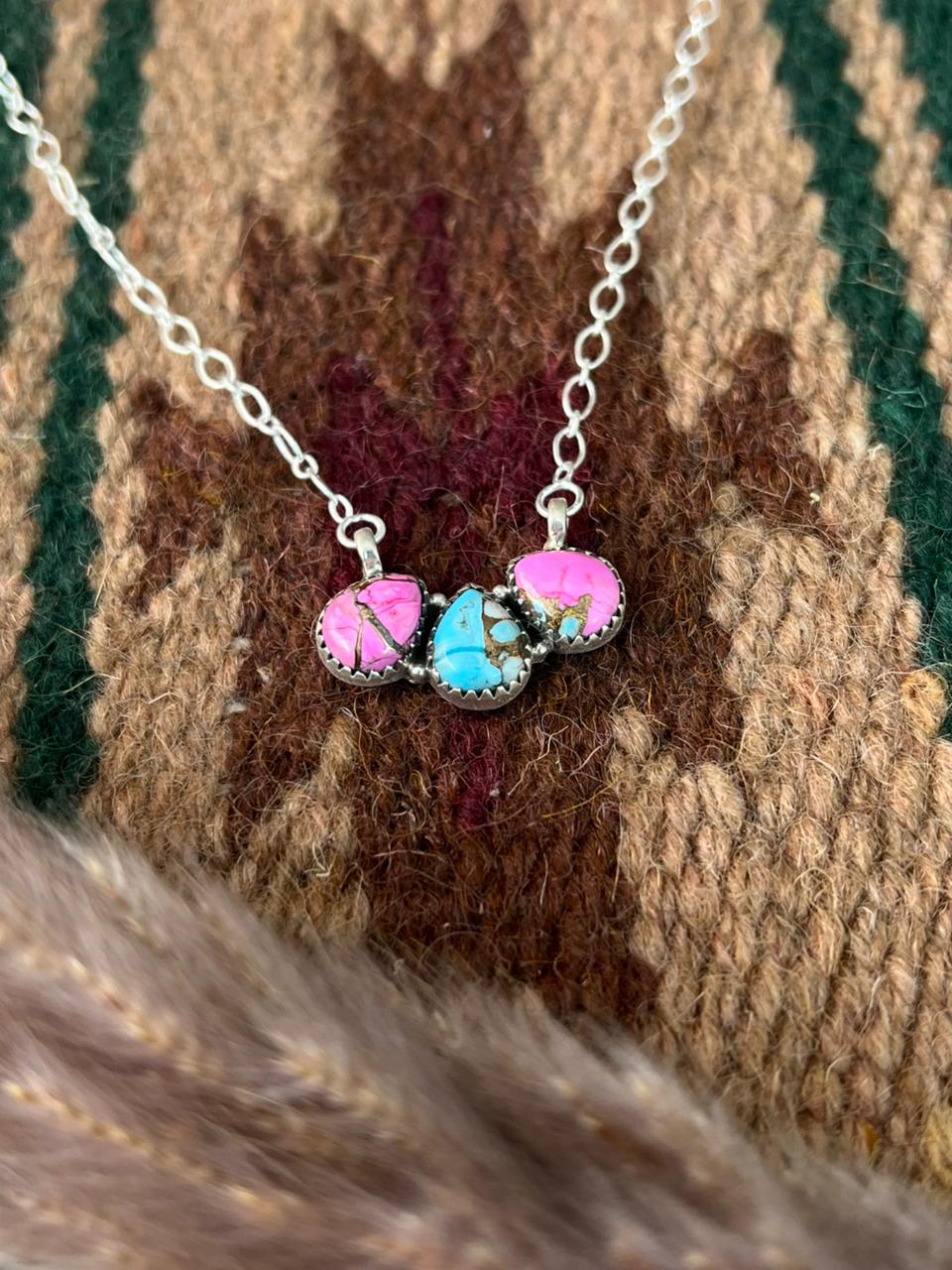 Handmade Sterling Silver Cotton Candy Necklace Signed Nizhoni