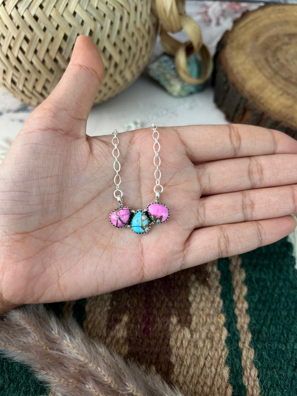 Handmade Sterling Silver Cotton Candy Necklace Signed Nizhoni