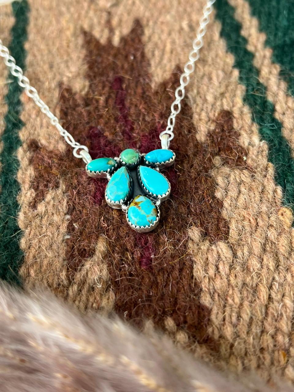 Handmade Sterling Silver Kingman Turquoise Necklace Signed Nizhoni