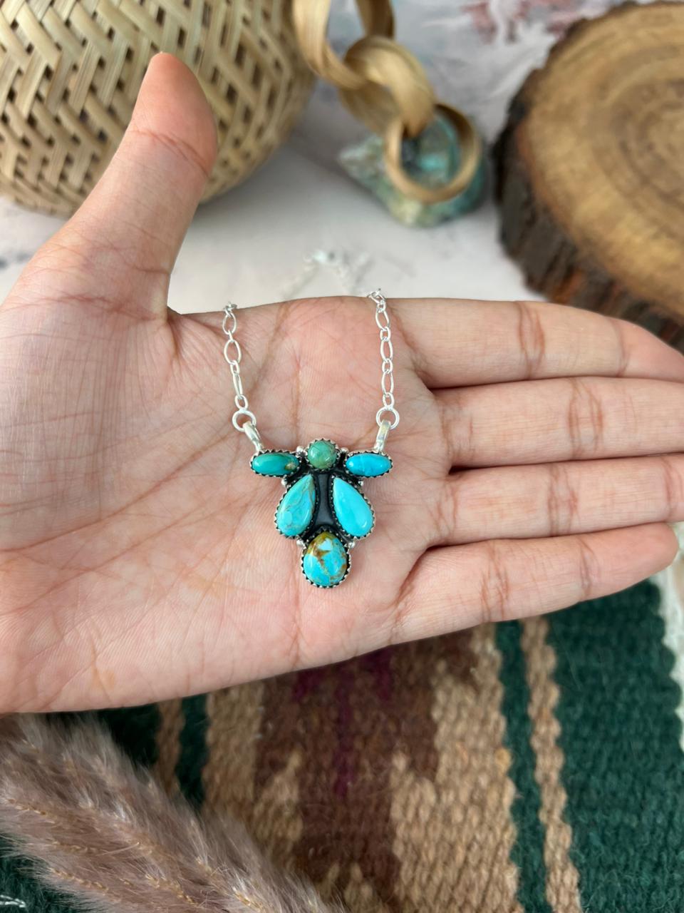 Handmade Sterling Silver Kingman Turquoise Necklace Signed Nizhoni
