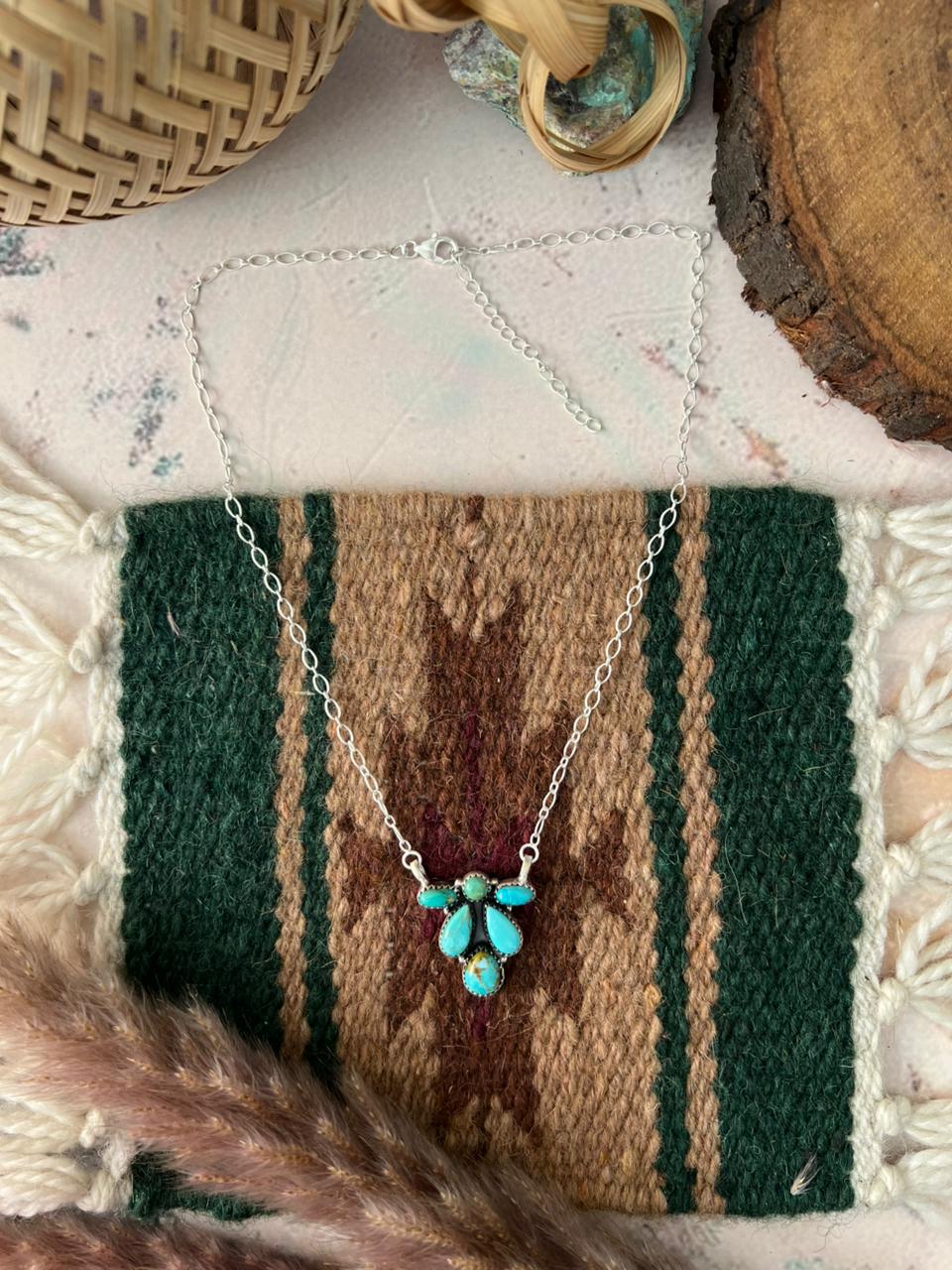 Handmade Sterling Silver Kingman Turquoise Necklace Signed Nizhoni