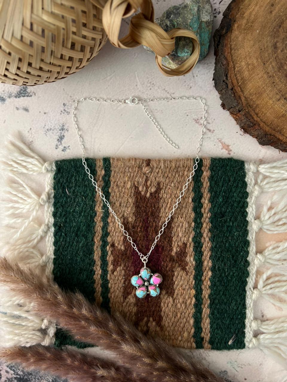 Handmade Sterling Silver Cotton Candy Necklace Signed Nizhoni