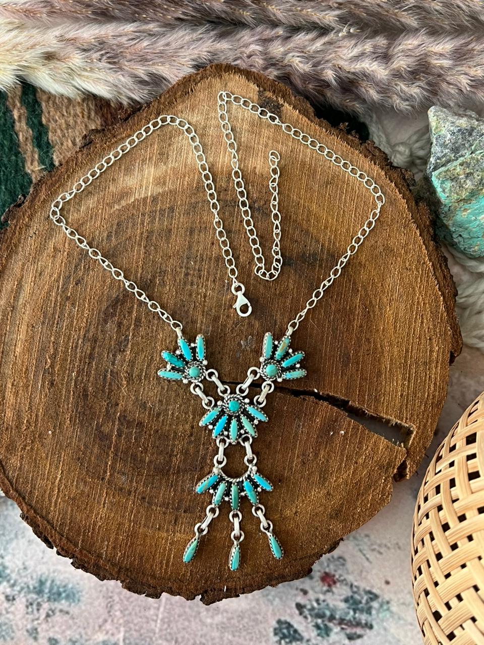 Handmade Sterling Silver Kingman Turquoise Necklace Signed Nizhoni