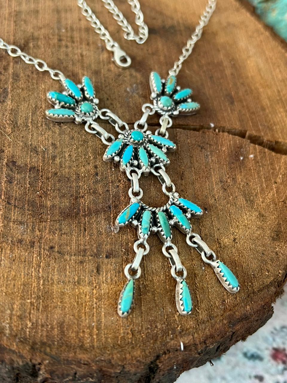 Handmade Sterling Silver Kingman Turquoise Necklace Signed Nizhoni