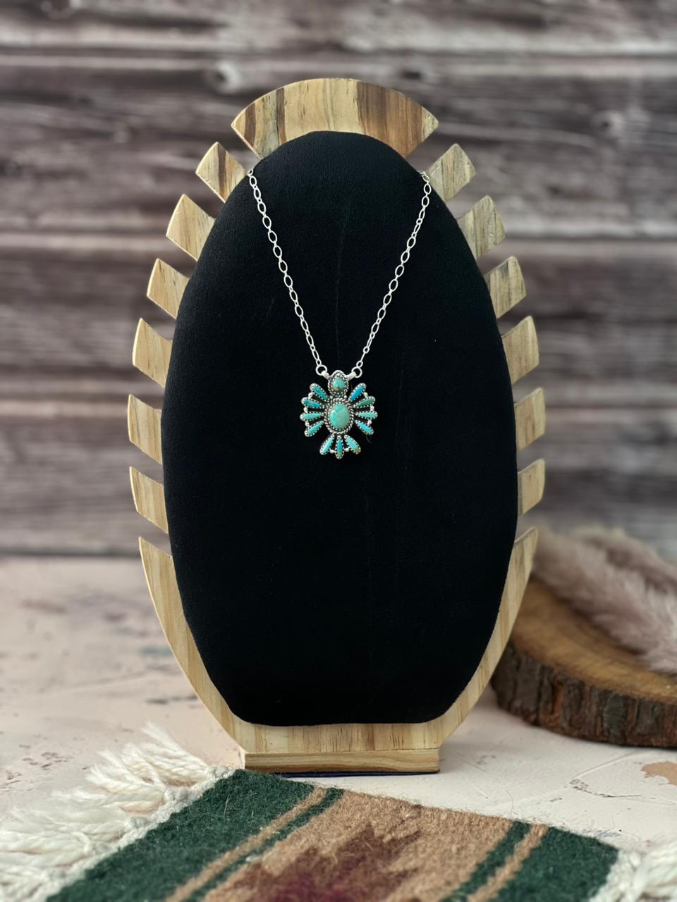 Handmade Sterling Silver Kingman Turquoise Necklace Signed Nizhoni