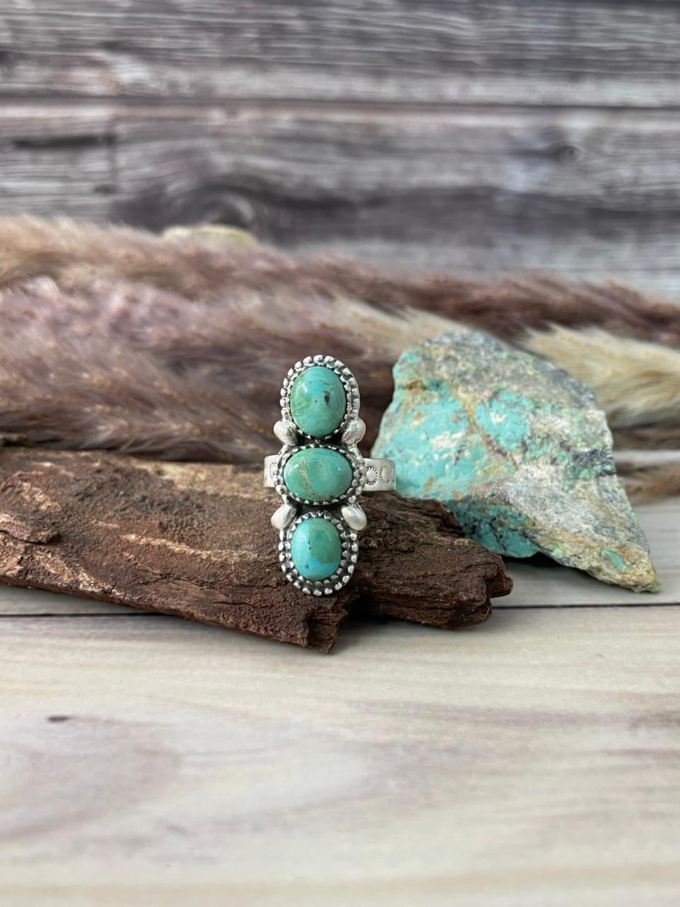 Handmade Sterling Silver Kingman Turquoise Adjustable Ring Signed Nizhoni