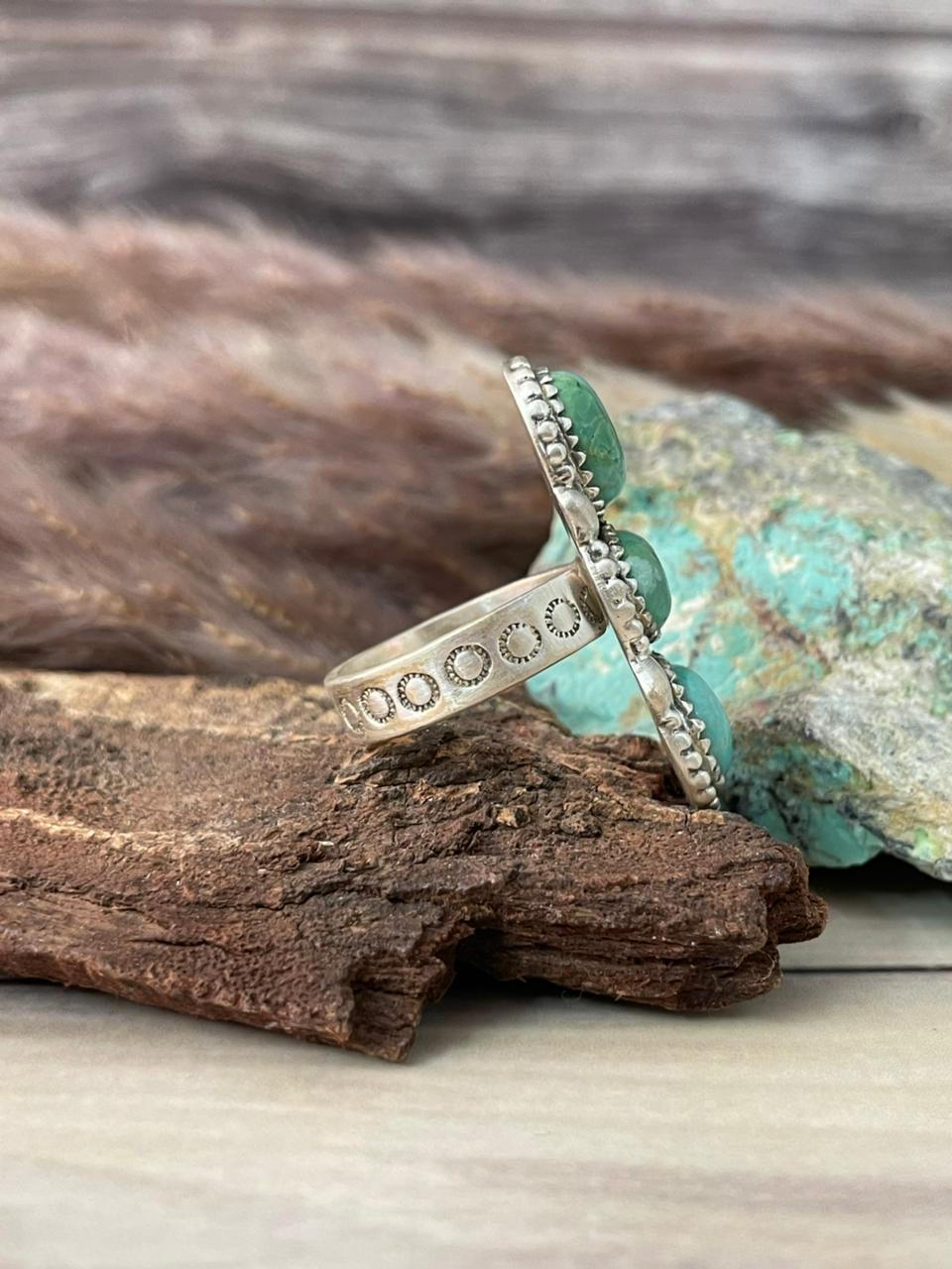 Handmade Sterling Silver Kingman Turquoise Adjustable Ring Signed Nizhoni