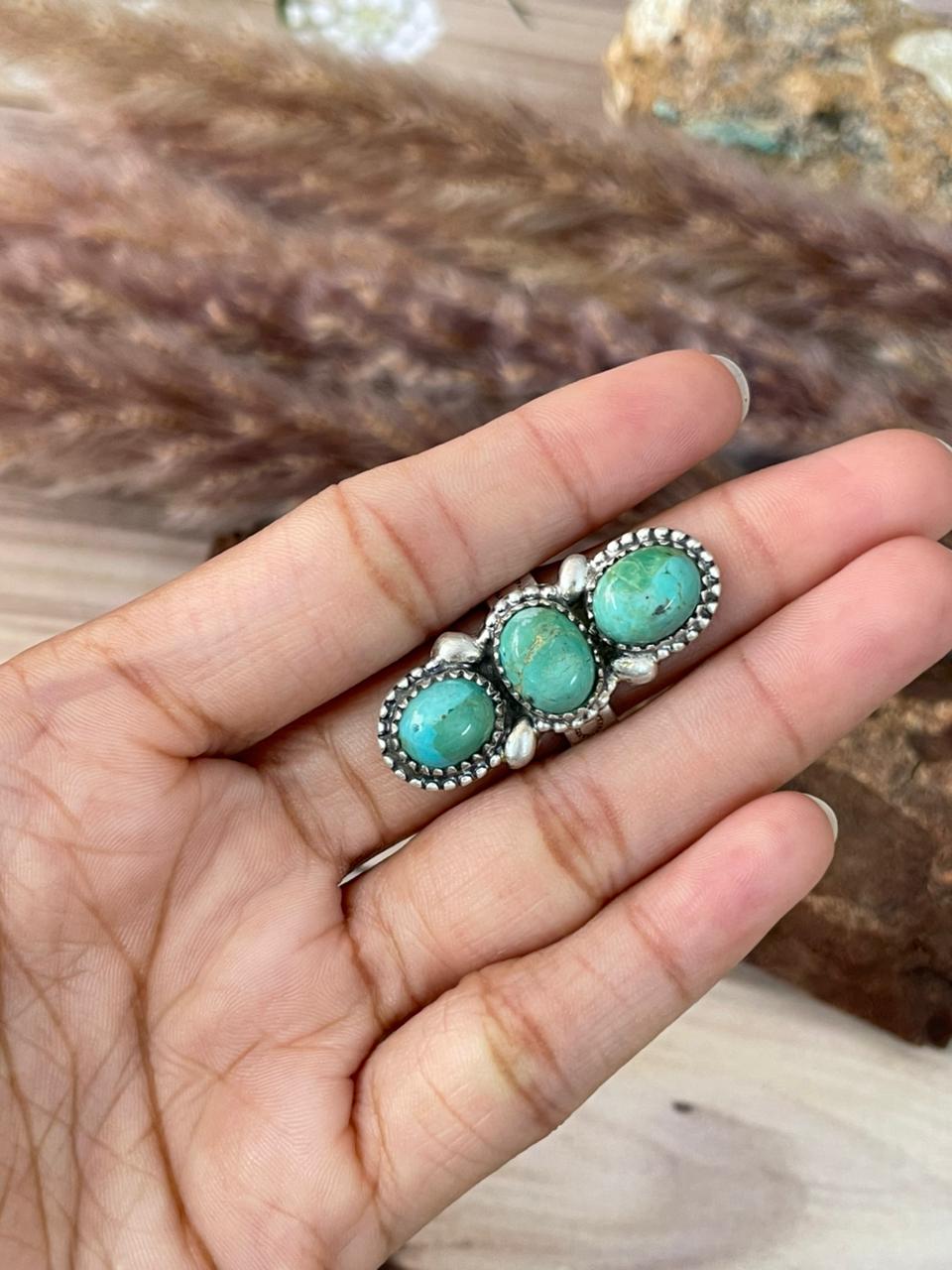 Handmade Sterling Silver Kingman Turquoise Adjustable Ring Signed Nizhoni