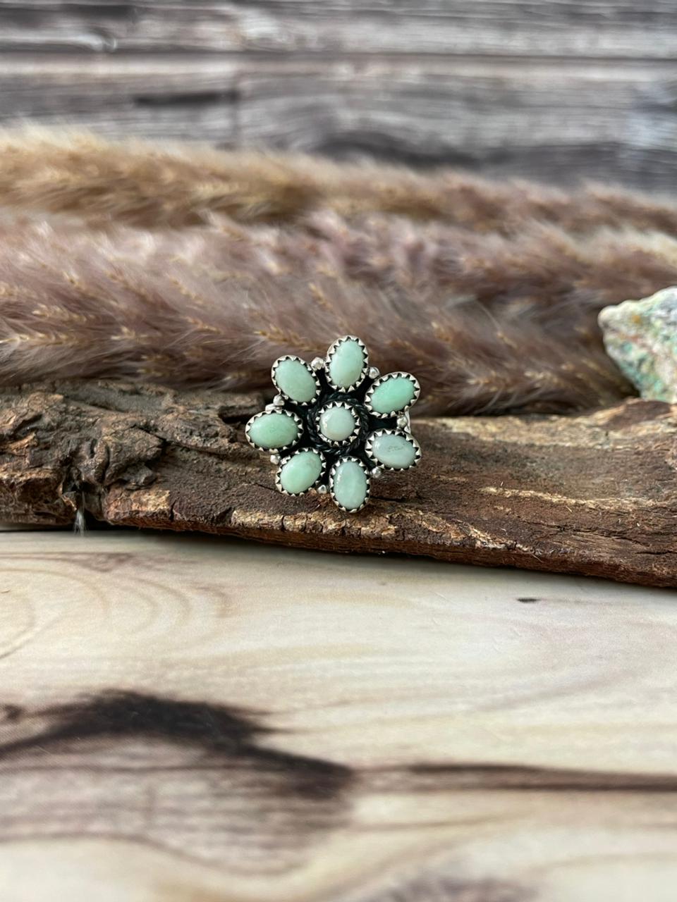 Handmade Sterling Silver Paloma Turquoise Adjustable Ring Signed Nizhoni