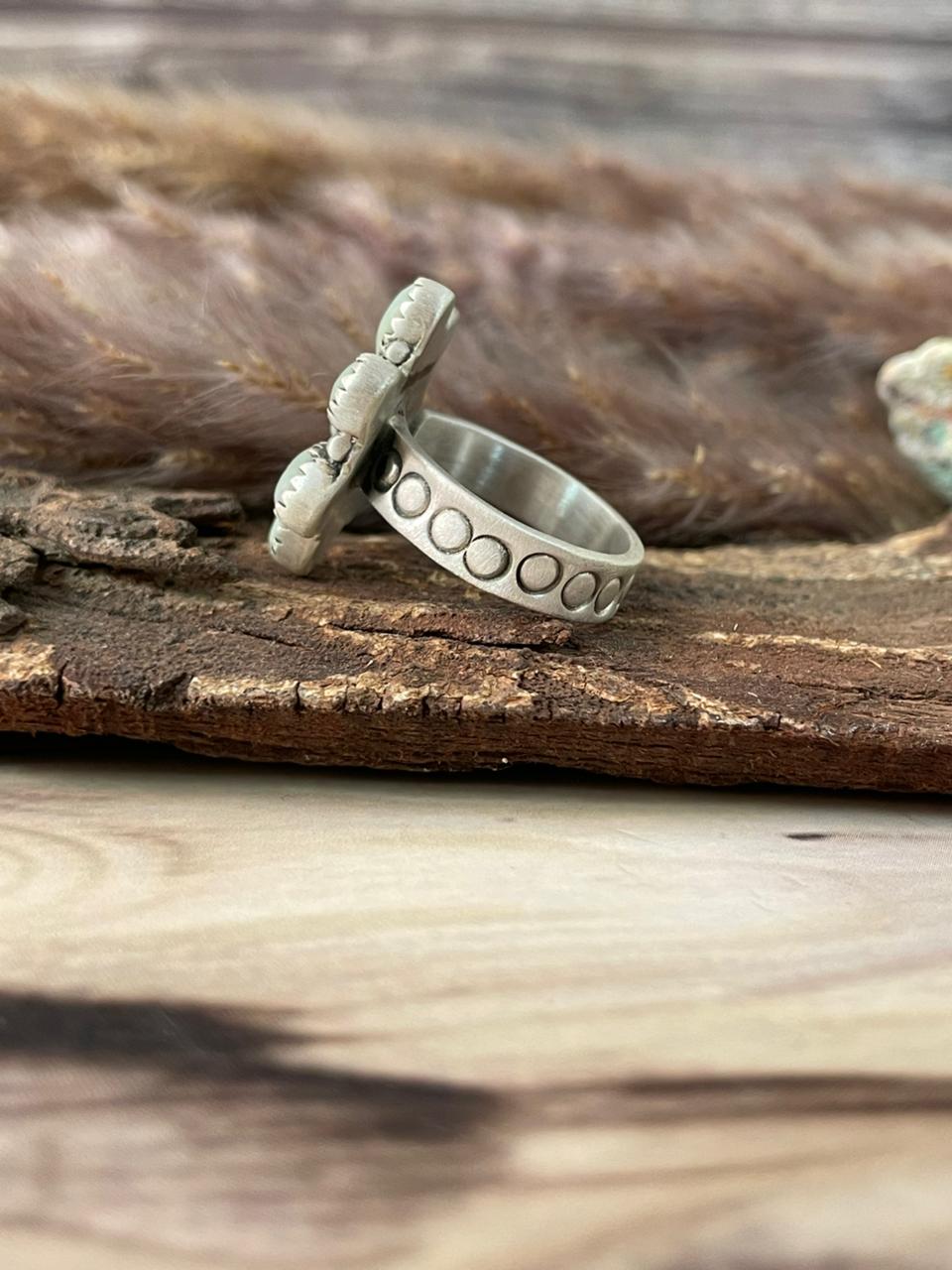 Handmade Sterling Silver Paloma Turquoise Adjustable Ring Signed Nizhoni