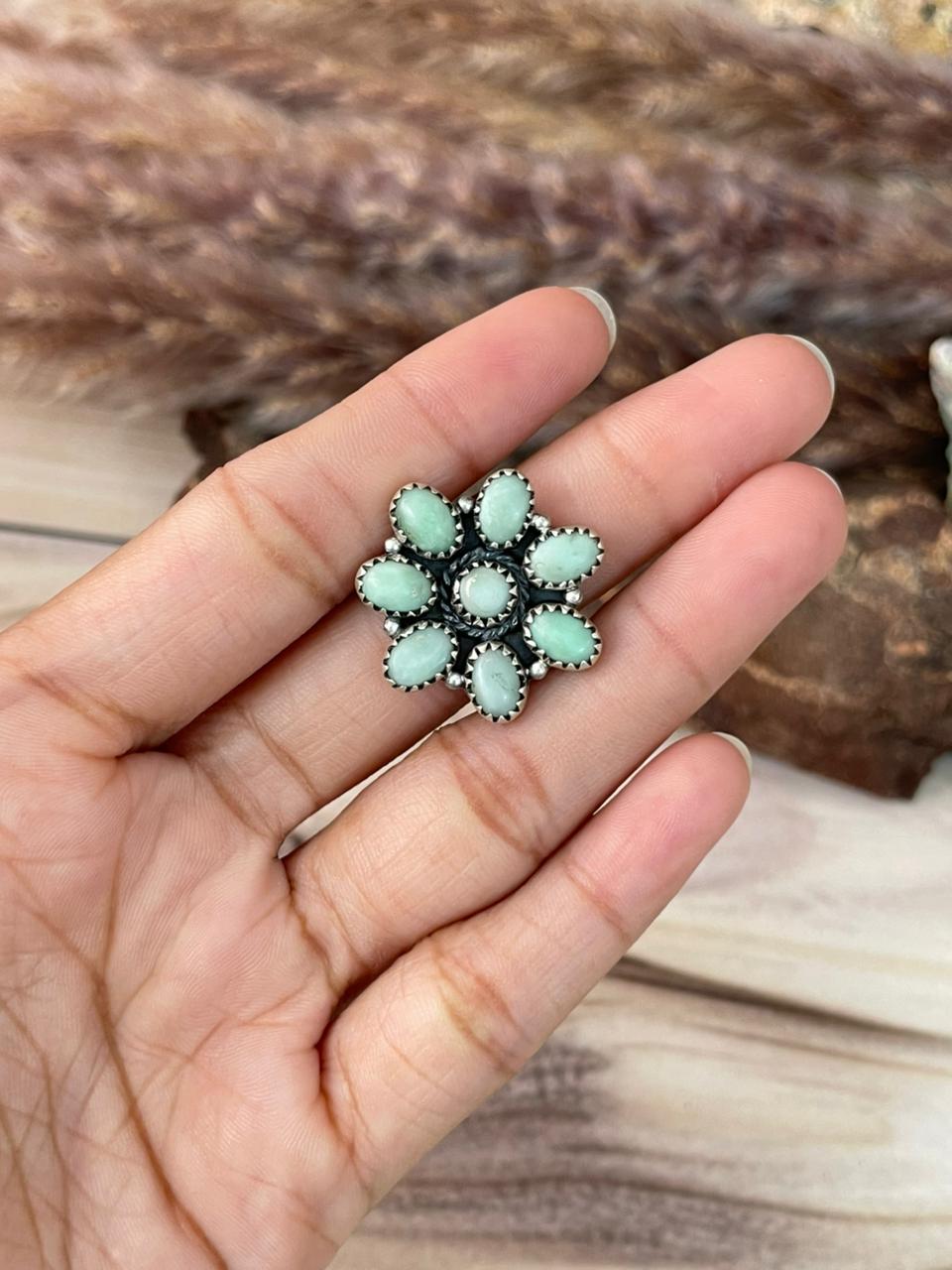 Handmade Sterling Silver Paloma Turquoise Adjustable Ring Signed Nizhoni