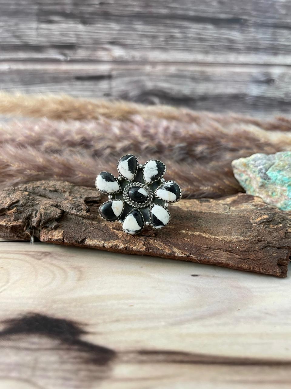 Handmade Sterling Silver White Buffalo Adjustable Ring Signed Nizhoni