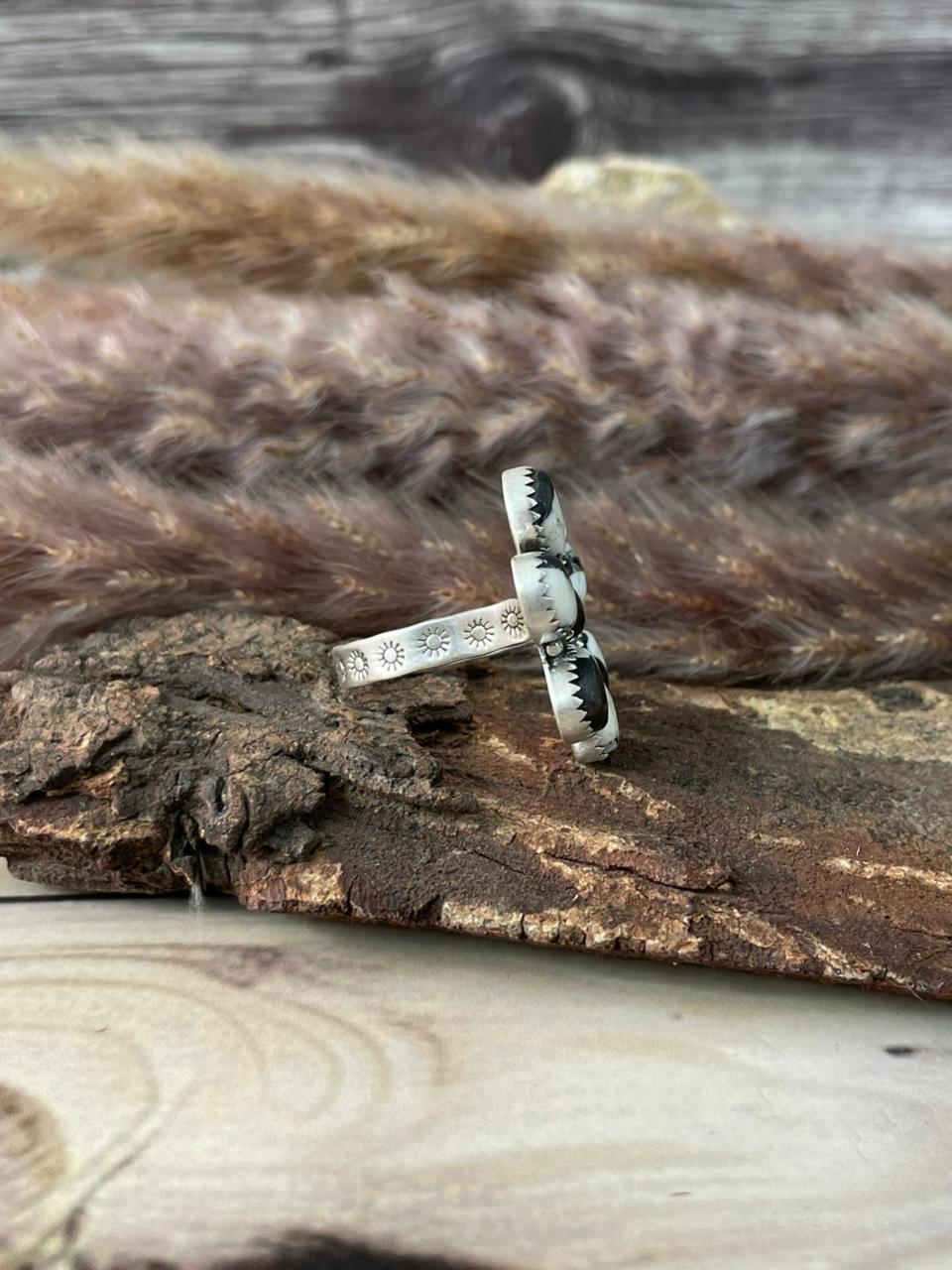 Handmade Sterling Silver White Buffalo Adjustable Ring Signed Nizhoni
