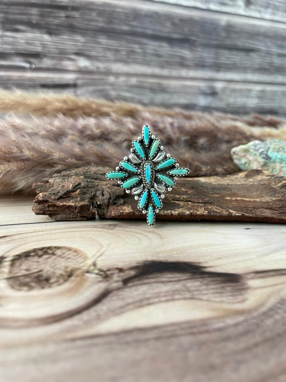Handmade Sterling Silver Kingman Turquoise Adjustable Ring Signed Nizhoni
