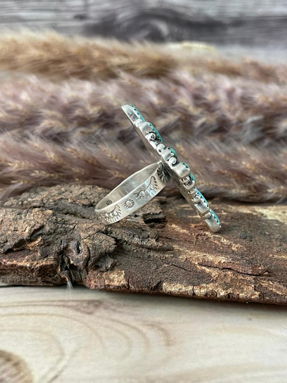 Handmade Sterling Silver Kingman Turquoise Adjustable Ring Signed Nizhoni