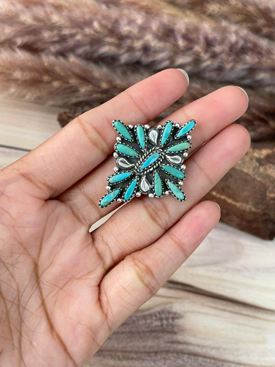Handmade Sterling Silver Kingman Turquoise Adjustable Ring Signed Nizhoni