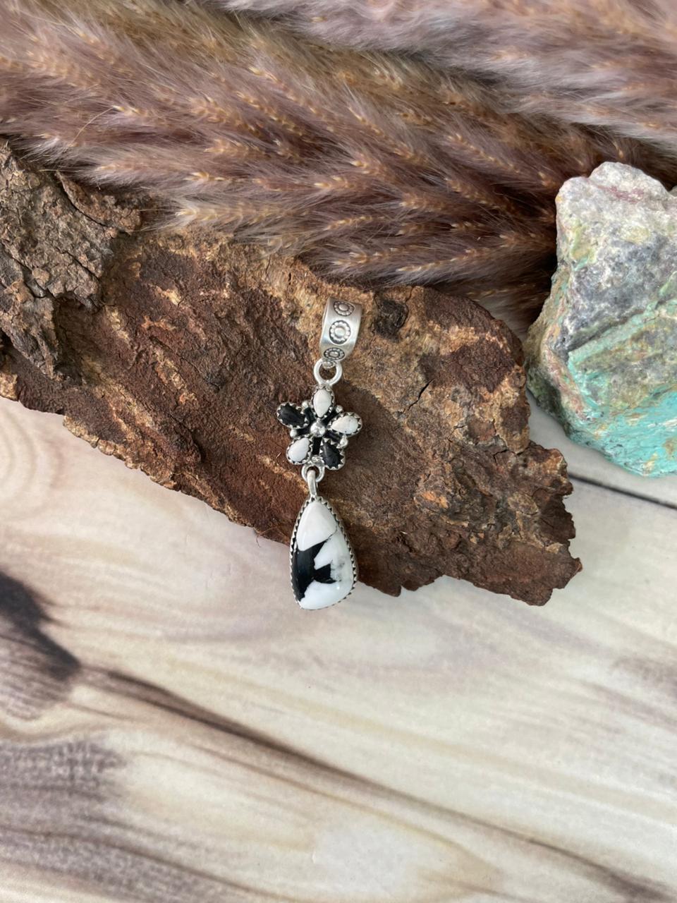 Handmade Sterling Silver White Buffalo Pendant Signed Nizhoni