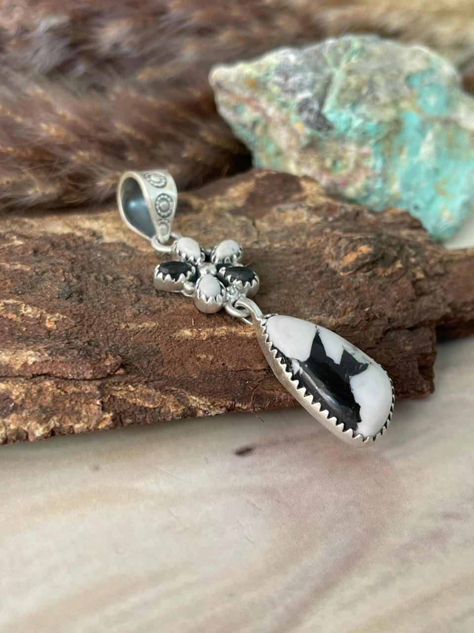 Handmade Sterling Silver White Buffalo Pendant Signed Nizhoni