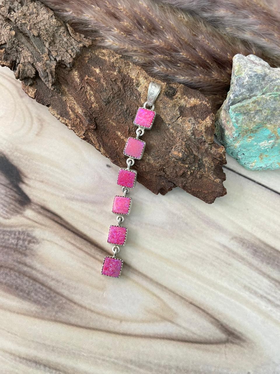 Handmade Sterling Silver Hot Pink Pendant Signed Nizhoni
