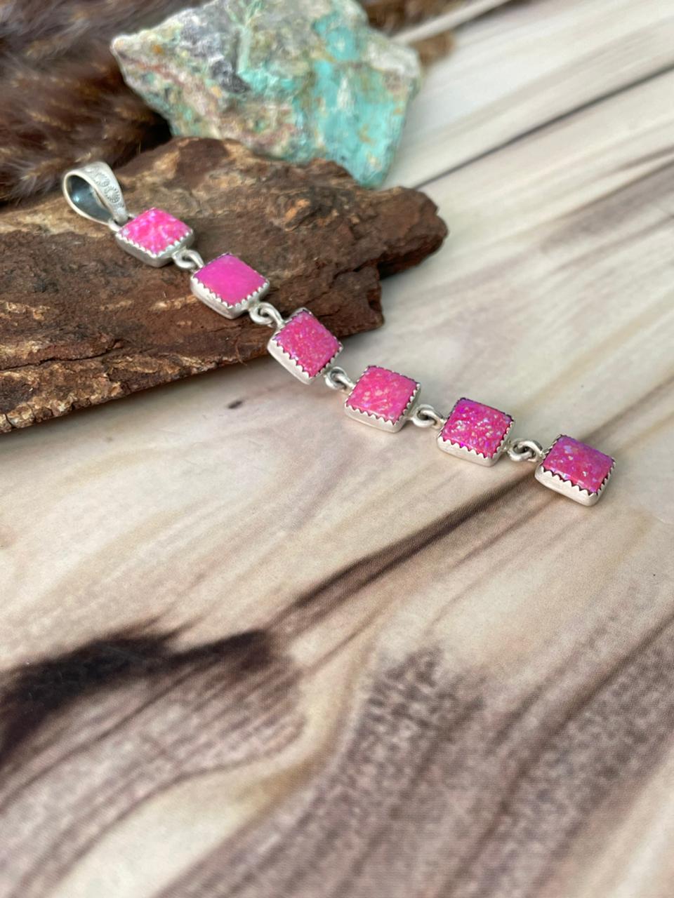 Handmade Sterling Silver Hot Pink Pendant Signed Nizhoni