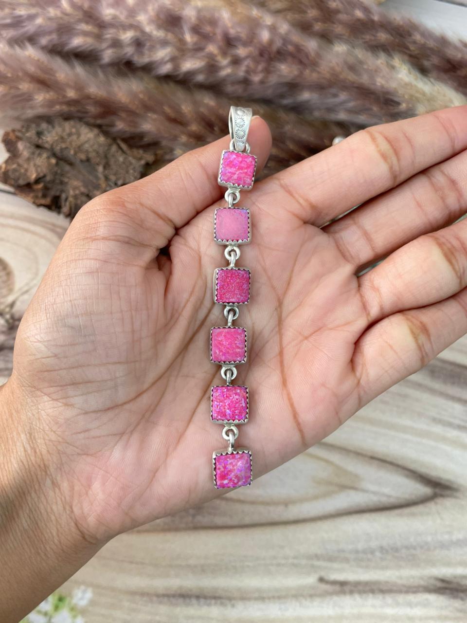 Handmade Sterling Silver Hot Pink Pendant Signed Nizhoni