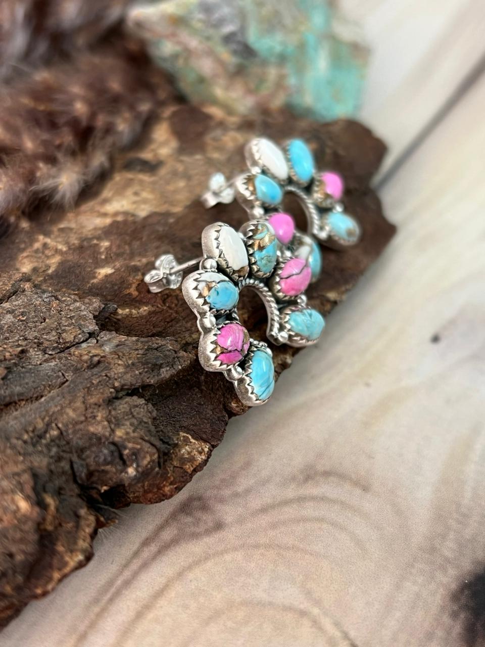 Handmade Sterling Silver Cotton Candy Post Naja Studs Earrings Signed Nizhoni