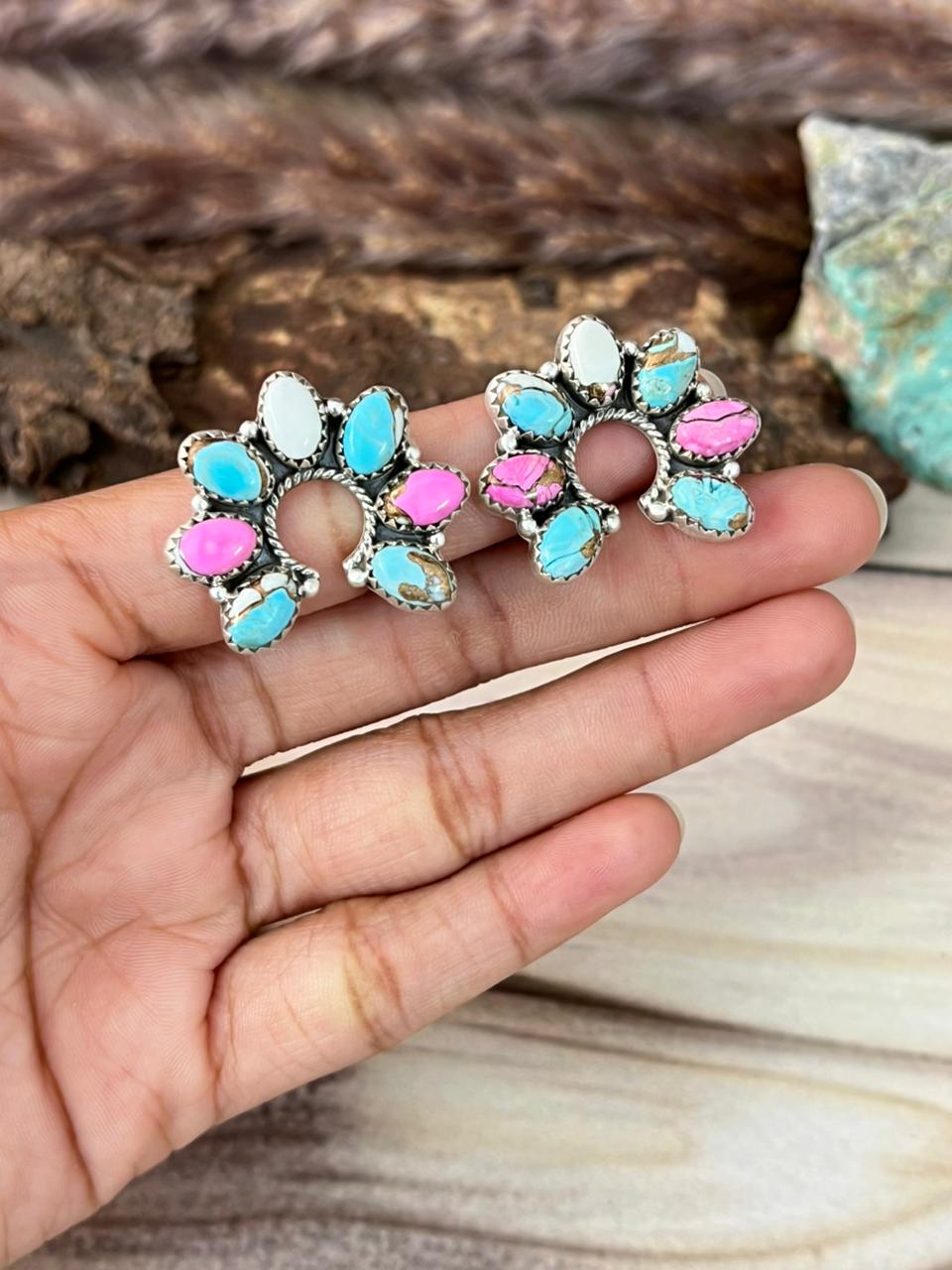 Handmade Sterling Silver Cotton Candy Post Naja Studs Earrings Signed Nizhoni