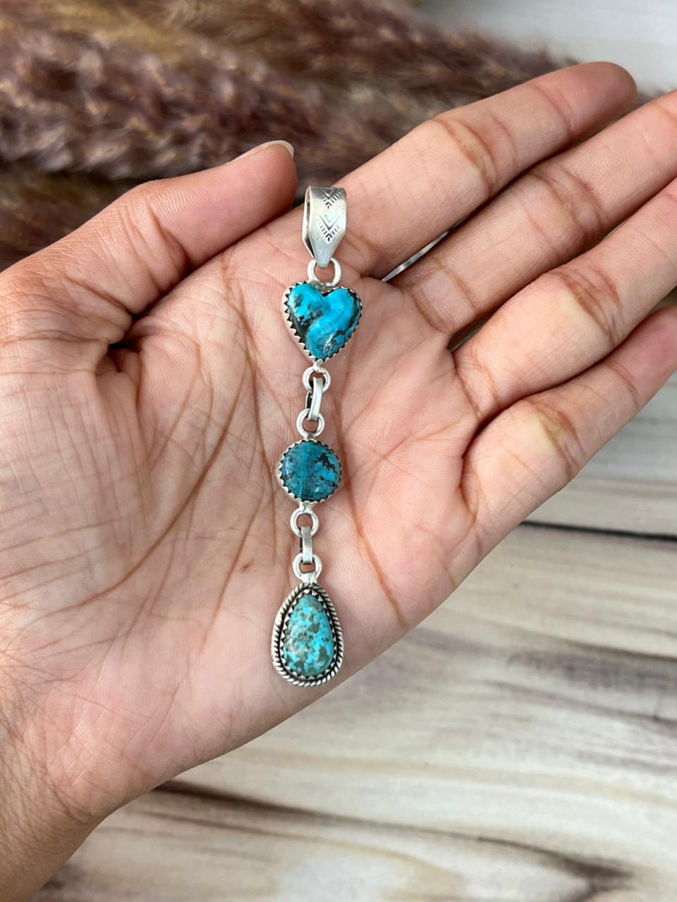 Handmade Sterling Silver Ithaca Peak Turquoise Pendant Signed Nizhoni
